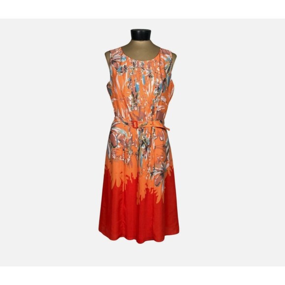 The Limited Womens Orange Multi Floral Print Pleated Front Belted Dress Size 12 - Picture 1 of 7